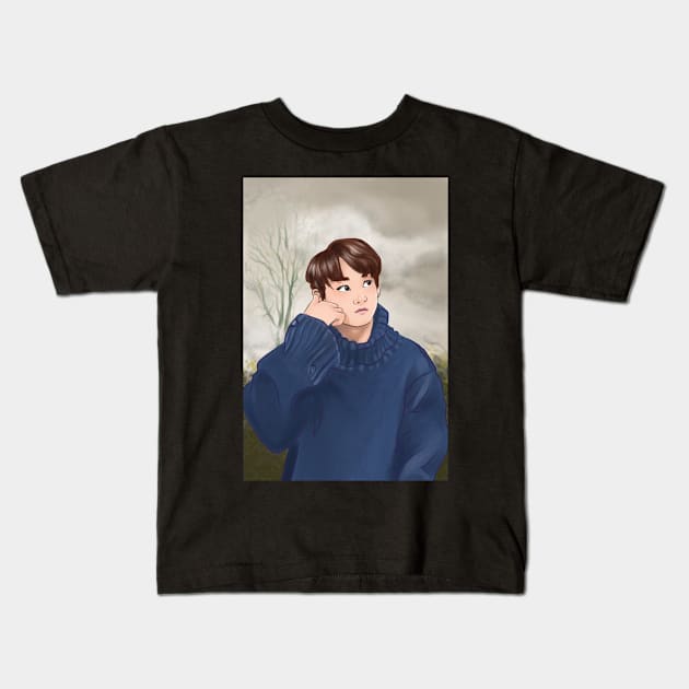 Jeon Jungkook BTS Bangtan KPOP Kids T-Shirt by NiamhYoungArt